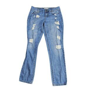 BCBGeneration Distressed Straight Jeans Womens 26 Blue Medium Wash Mid Rise